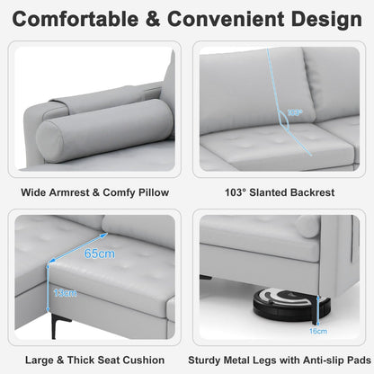 Modular Sectional Sofa Couch with 4 USB Ports and Hidden Storage Space-Grey