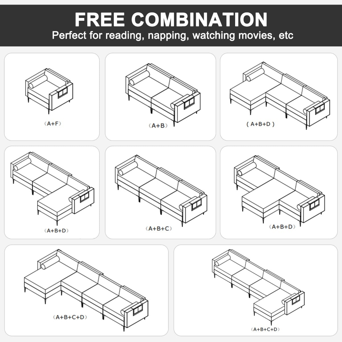 Modular Sectional Sofa Couch with 4 USB Ports and Hidden Storage Space-Grey