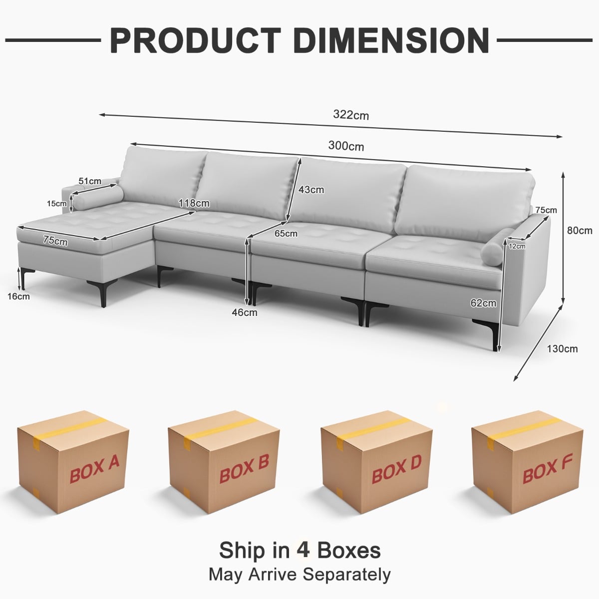 Modular Sectional Sofa Couch with 4 USB Ports and Hidden Storage Space-Grey