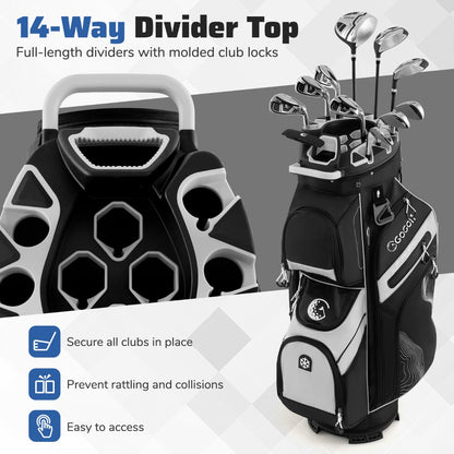 Golf Cart Bag Molded Lock Top Golf Bag with 14-Way Full Length Dividers-Black & Grey