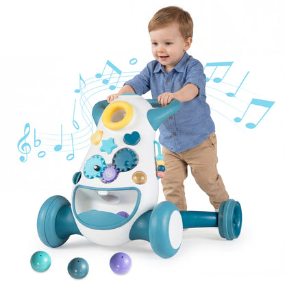 Montessori Baby Walker Toddler Educational Push Toy with Music and Light-Blue
