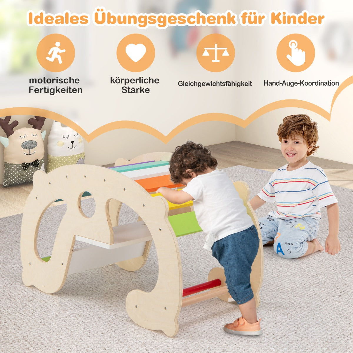 2-in-1 Rocking Horse Arch for Kids with Rocker-Natural