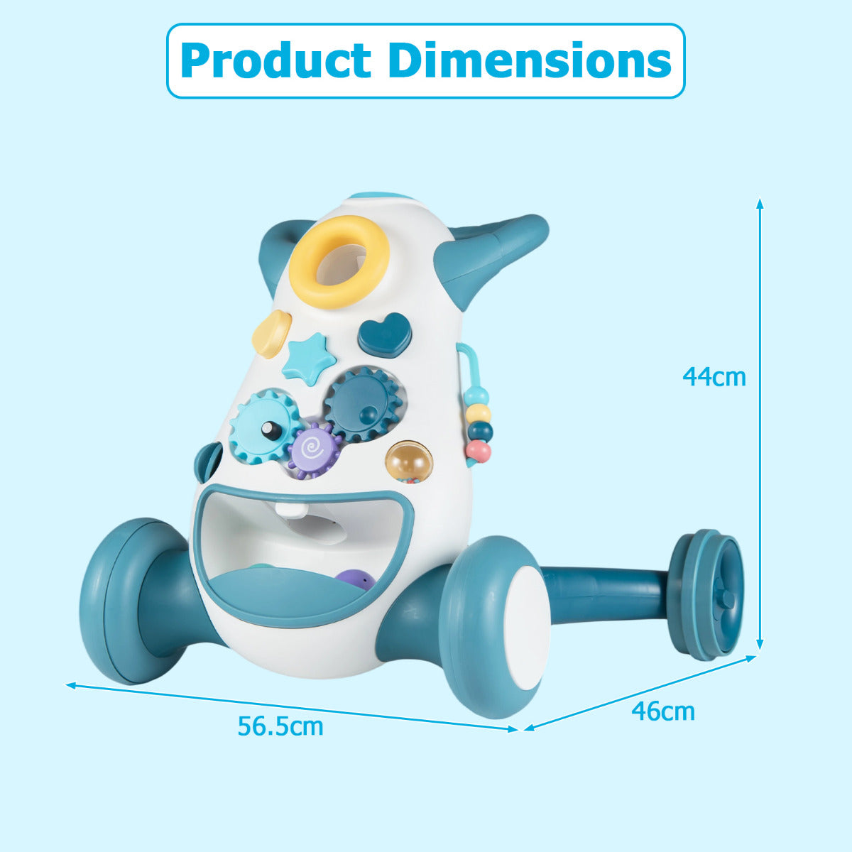 Montessori Baby Walker Toddler Educational Push Toy with Music and Light-Blue