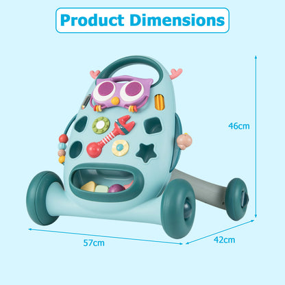 Montessori Baby Walker Toddler Educational Push Toy with Removable Oval Player and Shape Sorter-Blue