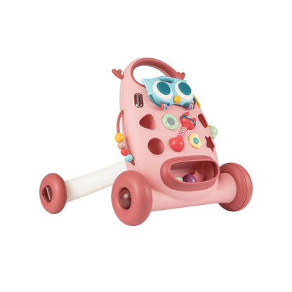 Montessori Baby Walker Toddler Educational Push Toy with Removable Oval Player and Shape Sorter-Pink
