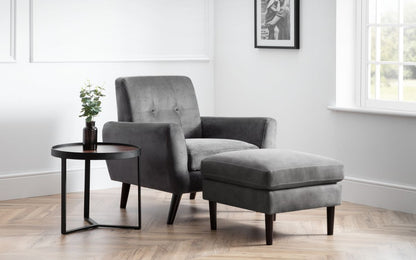 Monza Stylish Retro Velvet Fabric Armchair - Dark Grey