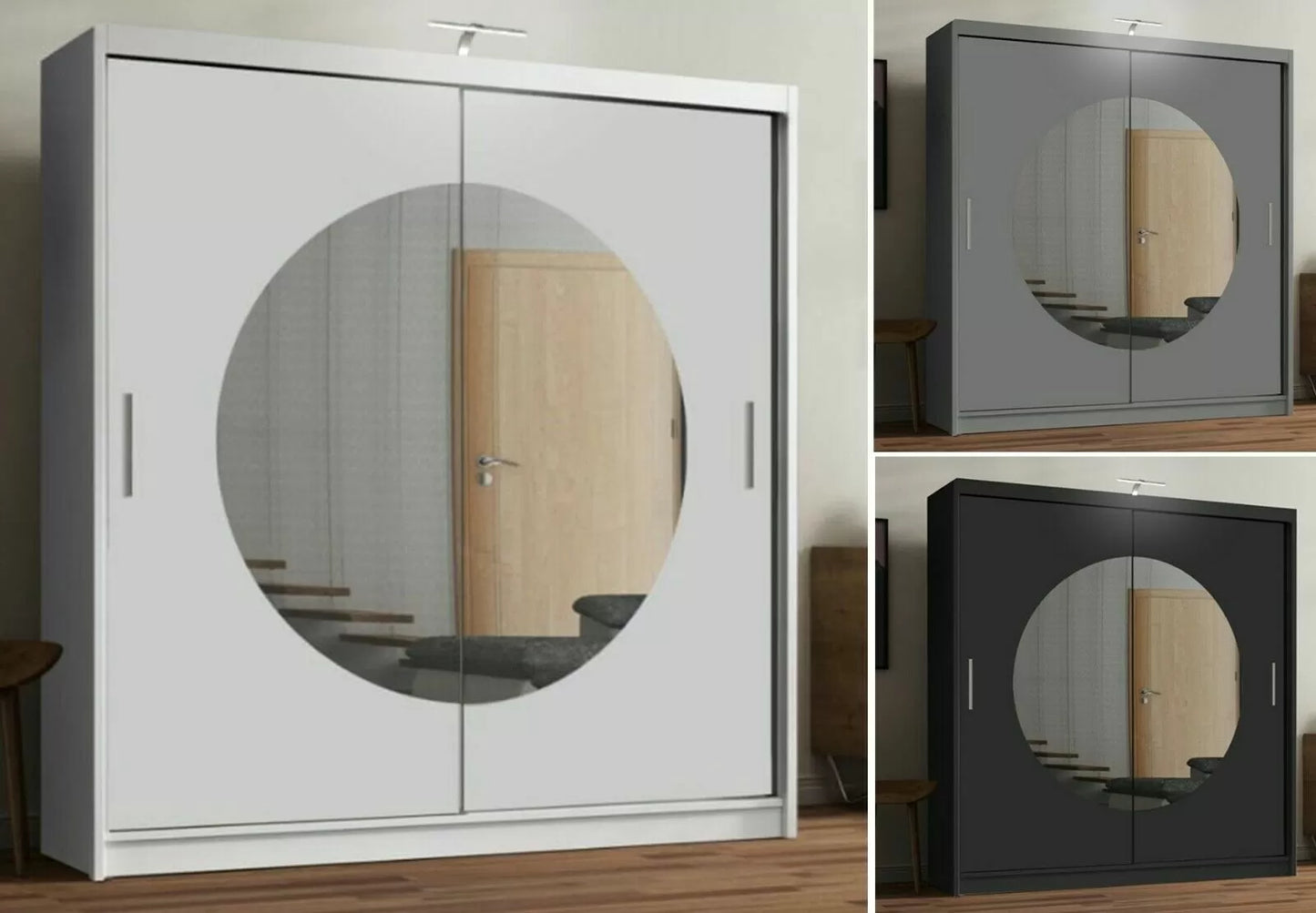 Moon 2 Sliding Door Wardrobe Black, White, Grey - 150cm and 203cm