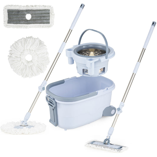 Mop and Bucket Set Hands-Free Washing with Dual Tank Design-Blue