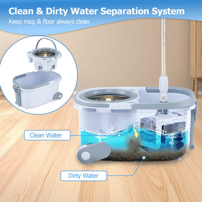 Mop and Bucket Set Hands-Free Washing with Dual Tank Design-Blue