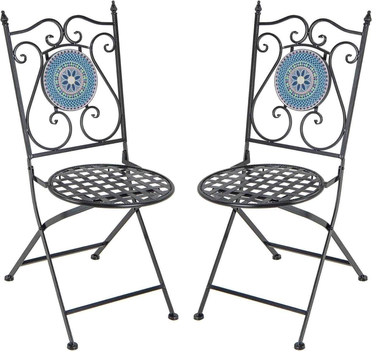 Mosaic Chairs for Patio Set of 2 Metal Folding Chairs with Decorative Backrest