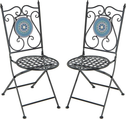 Mosaic Chairs for Patio Set of 2 Metal Folding Chairs with Decorative Backrest