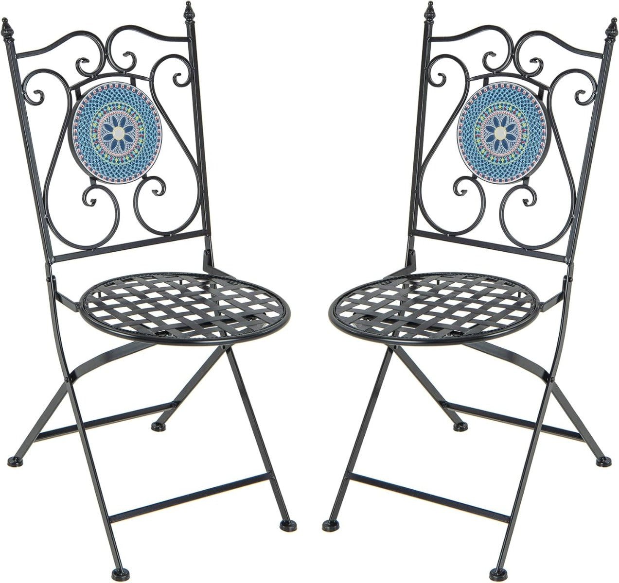 Mosaic Chairs for Patio Set of 2 Metal Folding Chairs with Decorative Backrest