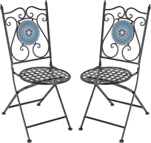 Mosaic Chairs for Patio Set of 2 Metal Folding Chairs with Decorative Backrest