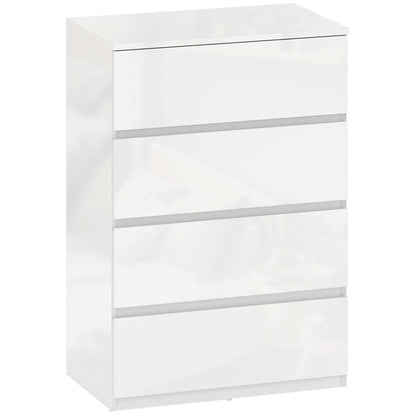 HOMCOM High Gloss Chest of Drawers, 4-Drawer Storage Cabinets, Modern Dresser for Bedroom, White