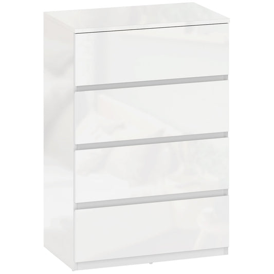 HOMCOM High Gloss Chest of Drawers, 4-Drawer Storage Cabinets, Modern Dresser for Bedroom, White