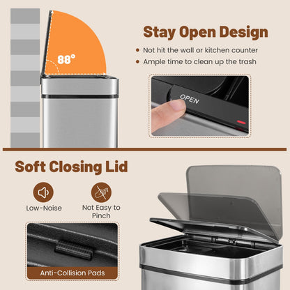 72L Stainless Steel Trash Can Motion Sensor Garbage Bin-Silver