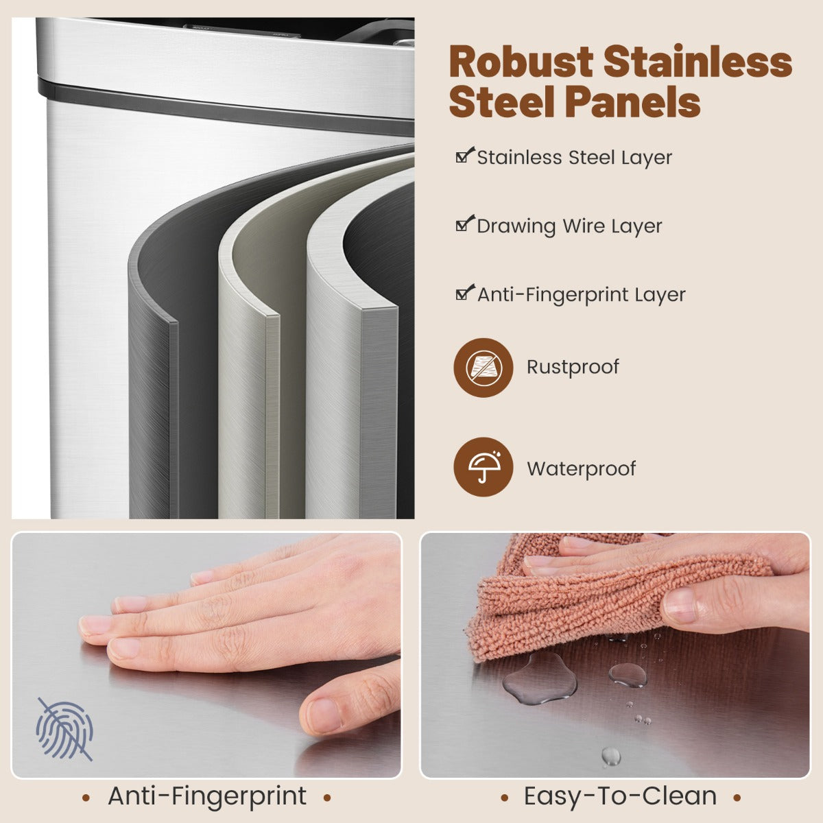 72L Stainless Steel Trash Can Motion Sensor Garbage Bin-Silver