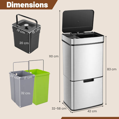 72L Stainless Steel Trash Can Motion Sensor Garbage Bin-Silver