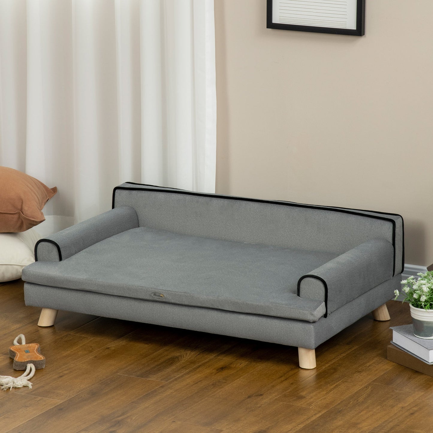 PawHut Dog Sofa, with Wooden Legs, Water-Resistant Fabric, for Medium & Large Dogs - Grey