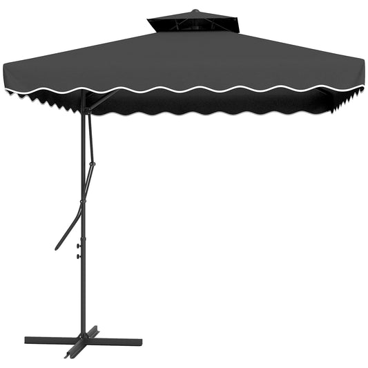 Outsunny 2,5 m parasol wspornikowy z łatwą dźwignią, kwadratowy podwójny parasol ogrodowy z falbankami i poprzeczną podstawą, zwisające zewnętrzne osłony przeciwsłoneczne, czarny