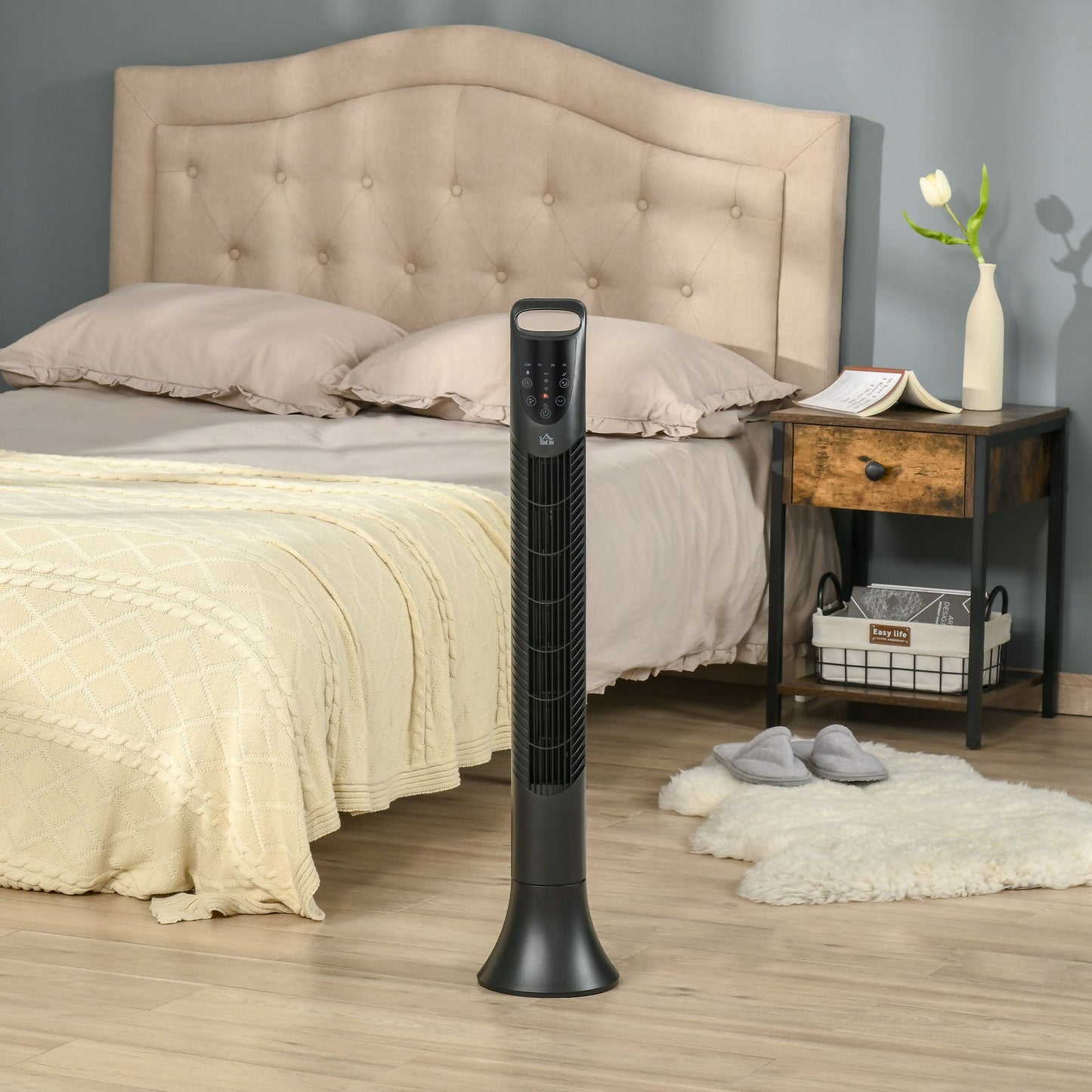 36'' Freestanding Tower Fan, 3 Speed 3 Mode, 7.5h Timer, 70 Degree Oscillation, LED Panel, 5M Remote Controller, Black