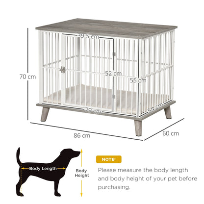 PawHut Dog Crate, Furniture Style Pet Cage Kennel, End Table, Decorative Dog House, with Soft Cushion, Wooden Top, Door, for Small Medium Dogs, Indoor Use, Grey House