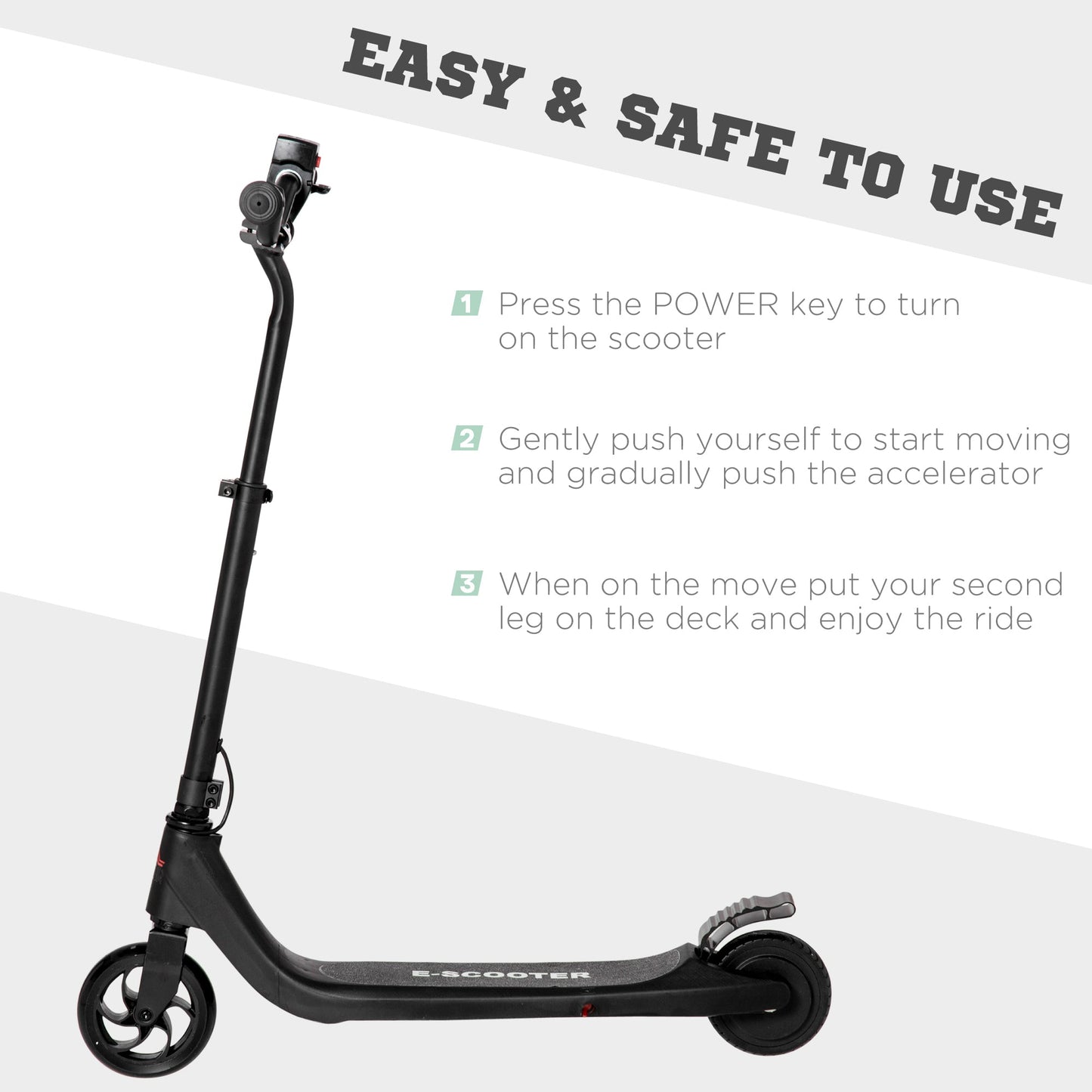 HOMCOM Electric Scooter, 120W Motor E-Scooter with Battery Display, Adjustable Height, Rear Brake for Ages 6+ Years - Black
