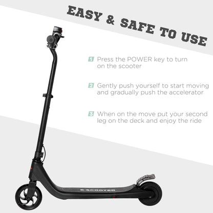 HOMCOM Electric Scooter, 120W Motor E-Scooter with Battery Display, Adjustable Height, Rear Brake for Ages 6+ Years - Black