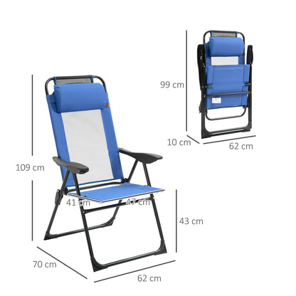 Outsunny Set of 2 Portable Folding Recliner Metal Outdoor Patio Chaise Lounge Chairs with Adjustable Backrest, Blue