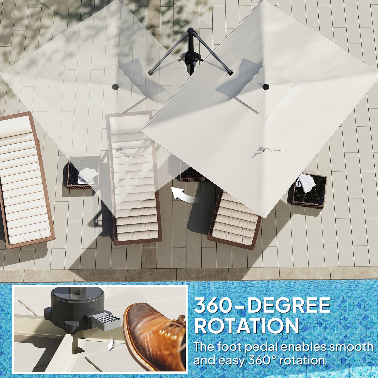 Outsunny 3.7 x 2.7 m Cantilever Parasol w/ 360√Ç¬∞ Rotation and Easy Tilt Adjustment, Aluminium Hanging Offset Outdoor Umbrella w/ Double Top and Cross Base, UPF50+ Hanging Sun Shade, Black