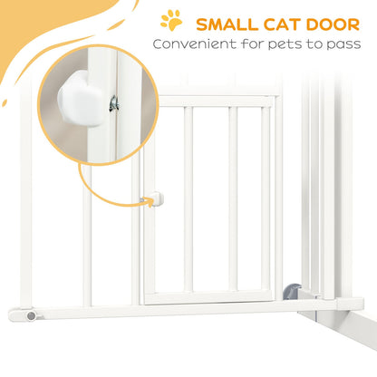 PawHut Pressure Fit Stair Dog Gate w/ Small Cat Door, Automatic Closing Door, Double Locking, for 74-100cm Openings - White