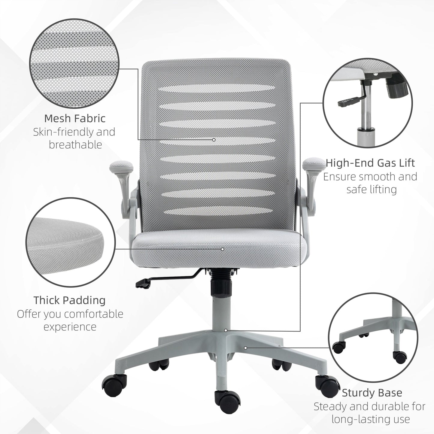 Vinsetto Mesh Office Chair, Swivel Task Computer Chair for Home with Lumbar Support