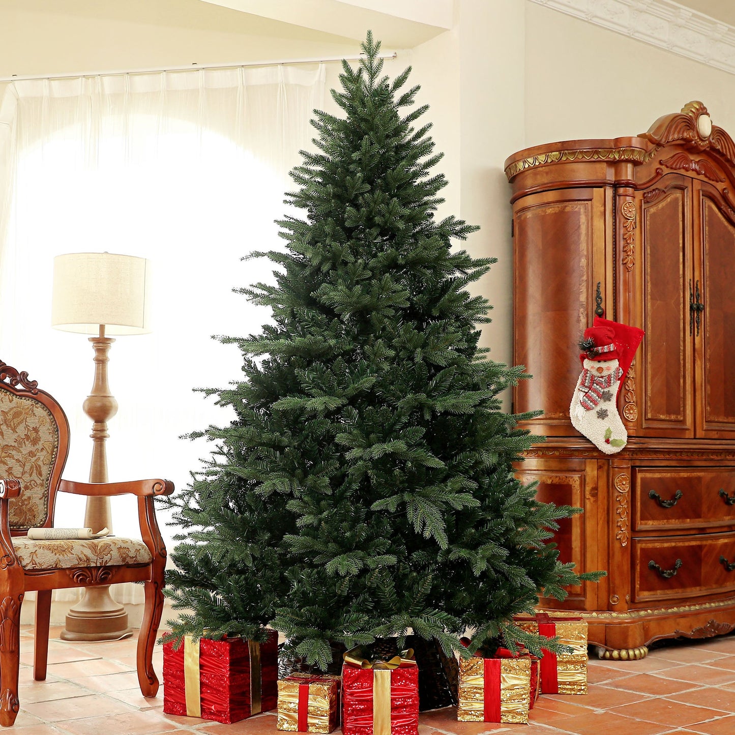 HOMCOM 7ft Artificial Spurce Christmas Tree with 3116 Branch Tips and Foldable Steel Base, Realistic Hinged Xmas Tree, Holiday DŽcor for Home Office, Green