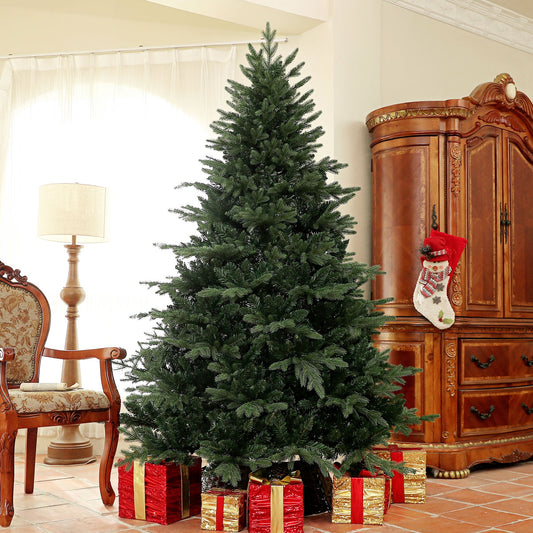HOMCOM 7ft Artificial Spurce Christmas Tree with 3116 Branch Tips and Foldable Steel Base, Realistic Hinged Xmas Tree, Holiday DŽcor for Home Office, Green