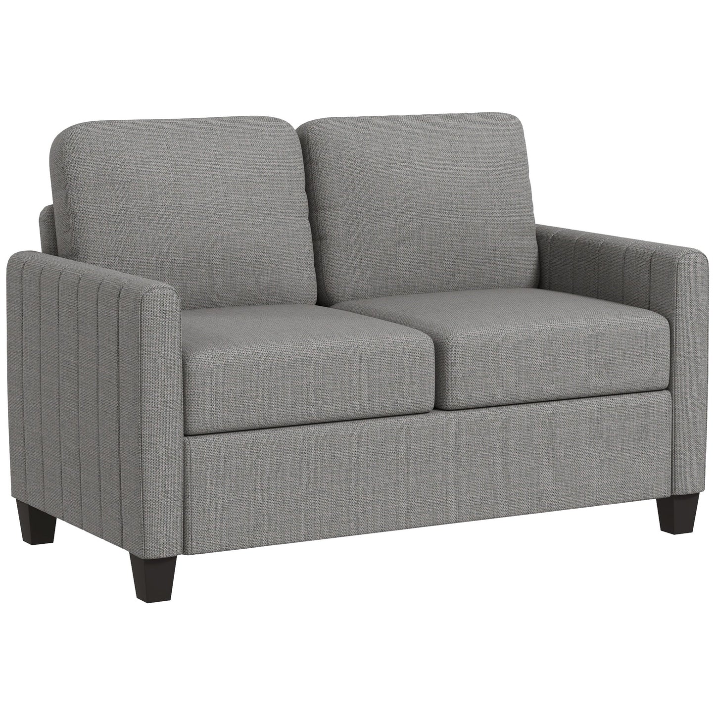 HOMCOM 2 Seater Sofa, Channel Tufted Modern Fabric Couch, Comfy Upholstered Loveseat with Spring Cushion, Back Pillow, for Living Room, Bedroom, Office, Light Grey