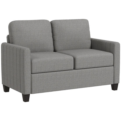 HOMCOM 2 Seater Sofa, Channel Tufted Modern Fabric Couch, Comfy Upholstered Loveseat with Spring Cushion, Back Pillow, for Living Room, Bedroom, Office, Light Grey