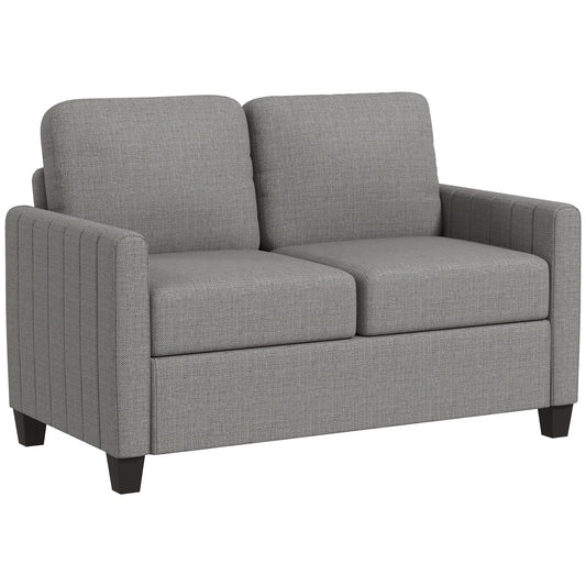 HOMCOM 2 Seater Sofa, Channel Tufted Modern Fabric Couch, Comfy Upholstered Loveseat with Spring Cushion, Back Pillow, for Living Room, Bedroom, Office, Light Grey