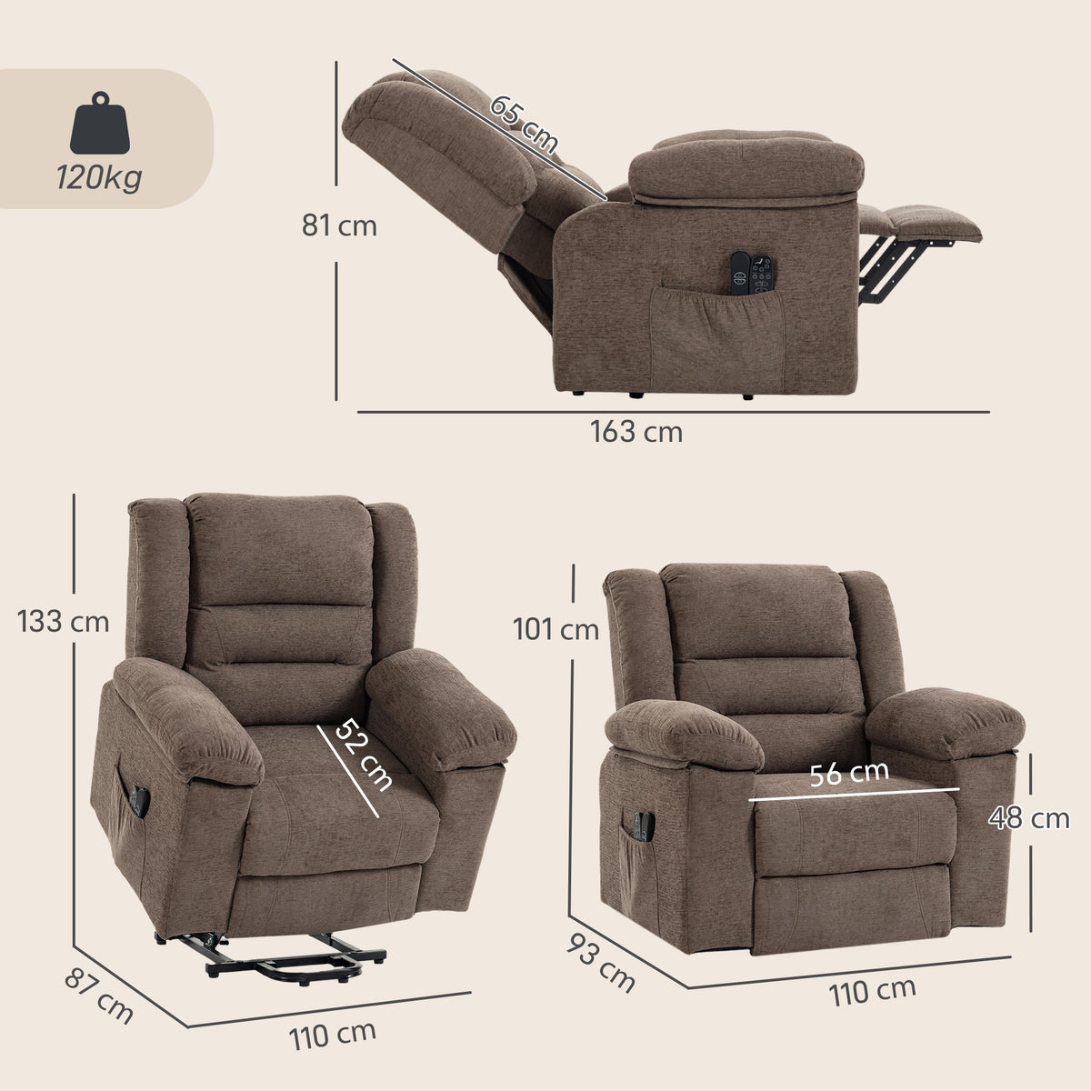 HOMCOM Oversized Riser Recliner Chair with Massage and Heat, Power Lift Recliner for Elderly with Wide Seat and Back, Brown