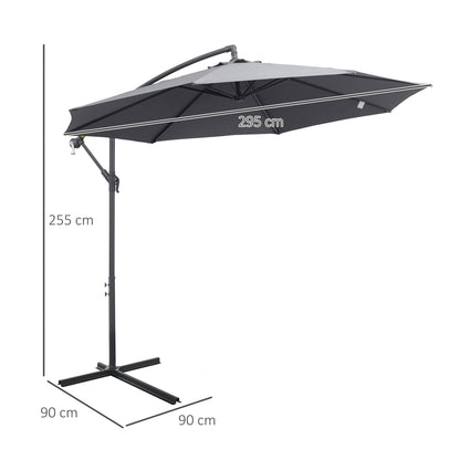 3 Metre Garden Banana Parasol Cantilever Umbrella with Crank Handle and Cross Base, 8 Ribs for Outdoor, Hanging Sun Shade, Grey