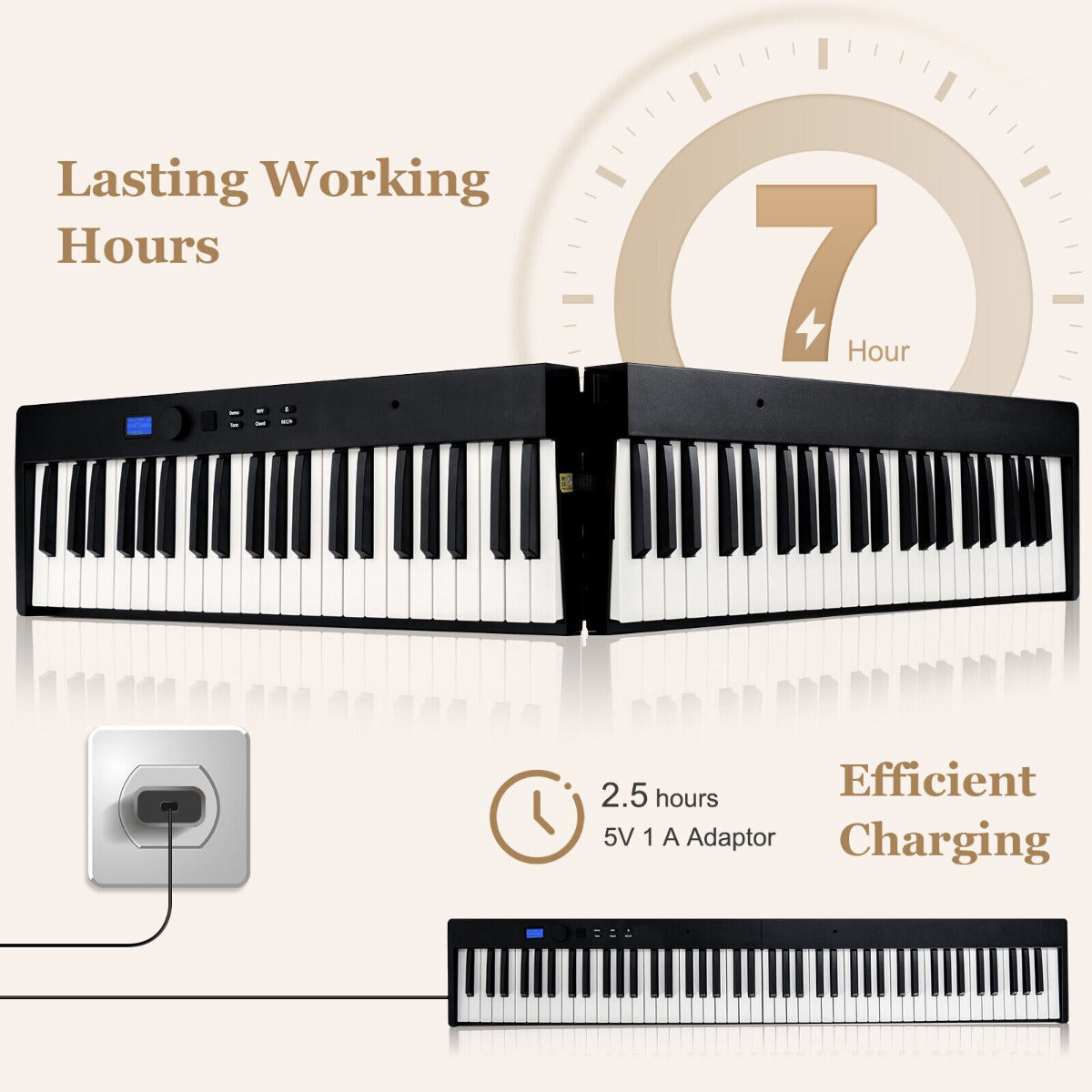 88-Key Foldable Full-Size Semi-Weighted Digital Piano Keyboard with MIDI-Black