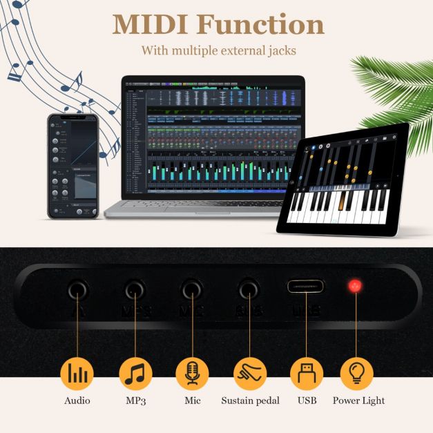 88-Key Foldable Full-Size Semi-Weighted Digital Piano Keyboard with MIDI-Black