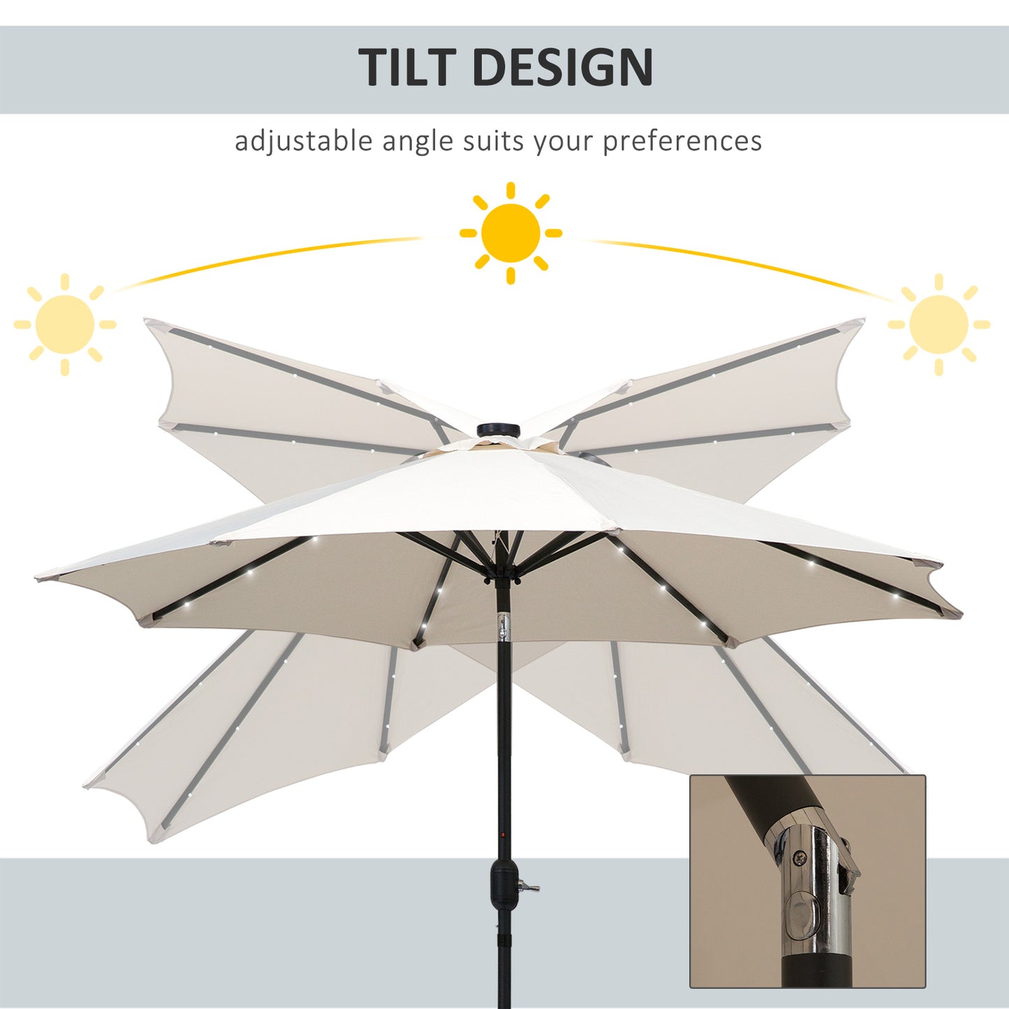 Outsunny 2,7m Parasol ogrodowy z korbką i 24 diodami LED (kremowy)