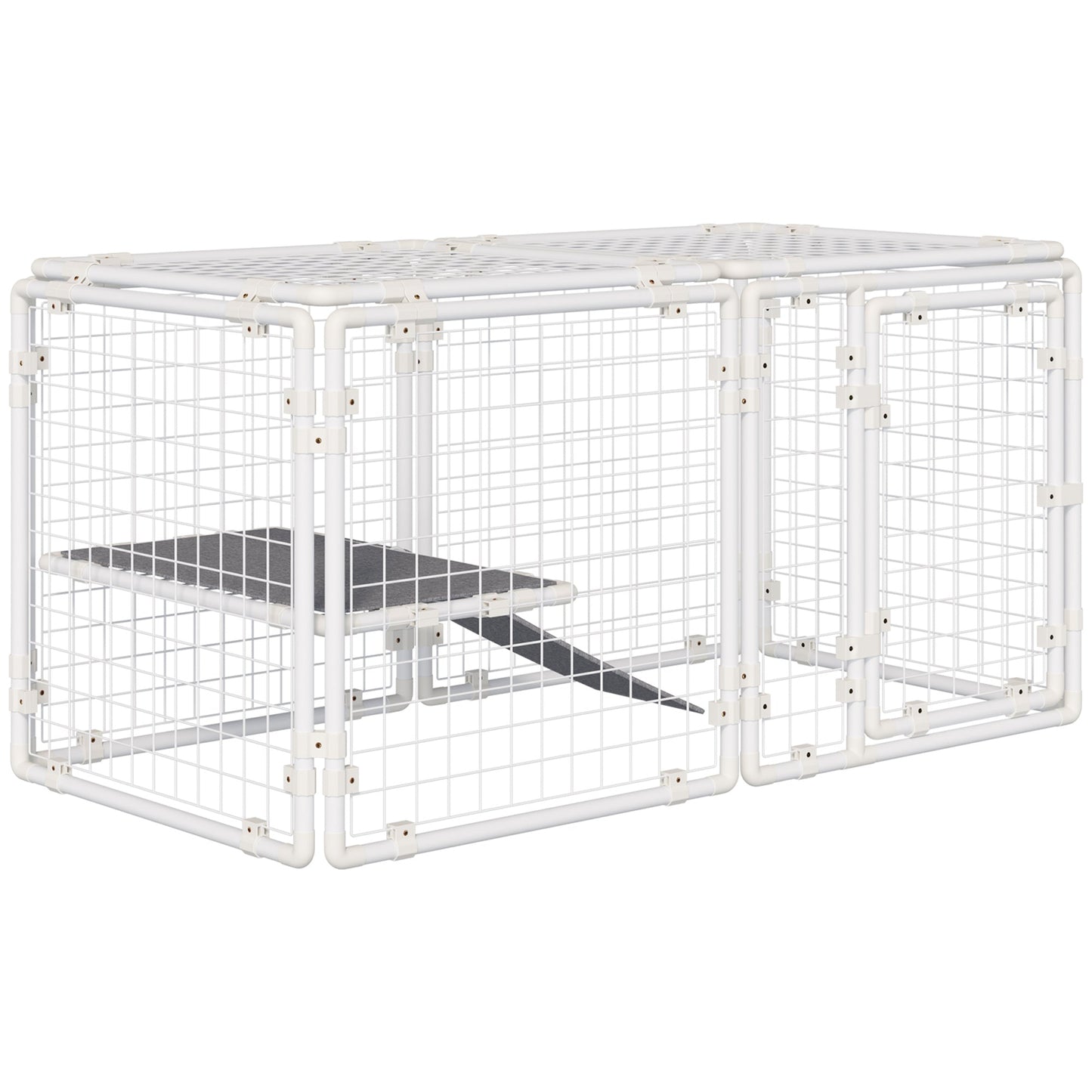 PawHut DIY Rabbit Hutch, 9PCs Guinea Pig Hutch, Large Bunny Cage with Door, Ladder, Divider for Small Animals