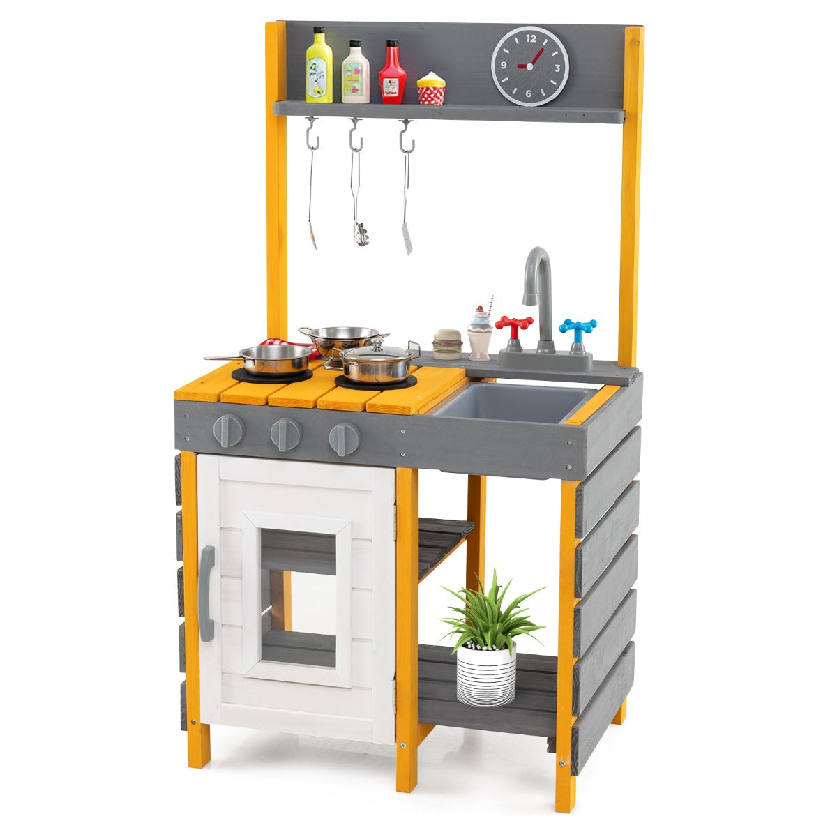 Mud Kitchen for Kids with Stoves Removable Sink and Faucet-Grey