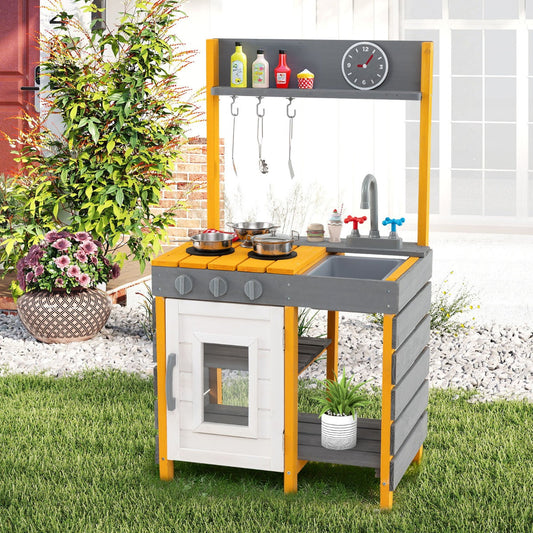 Mud Kitchen for Kids with Stoves Removable Sink and Faucet-Grey