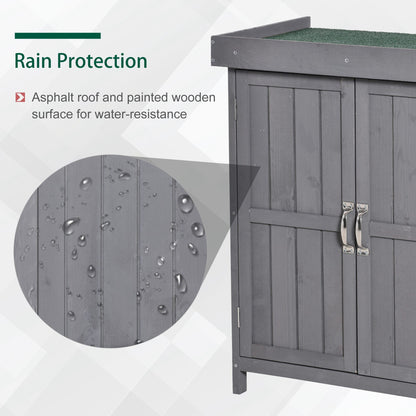 Outsunny Small Shed, Wooden Garden Shed with Openable Hinged Roof and Removable Shelf, Outdoor Tool Storage Cabinet Chest with Double Doors, 74 x 43 x 88 cm, Grey