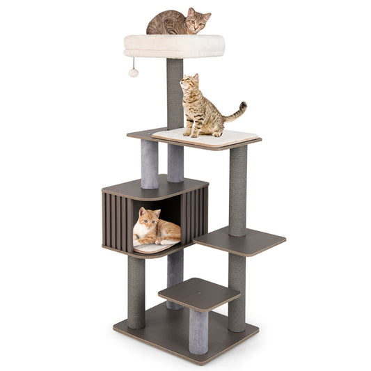 Multi-level Cat Tree for Indoor Cat with Cushion Top Perch-Grey