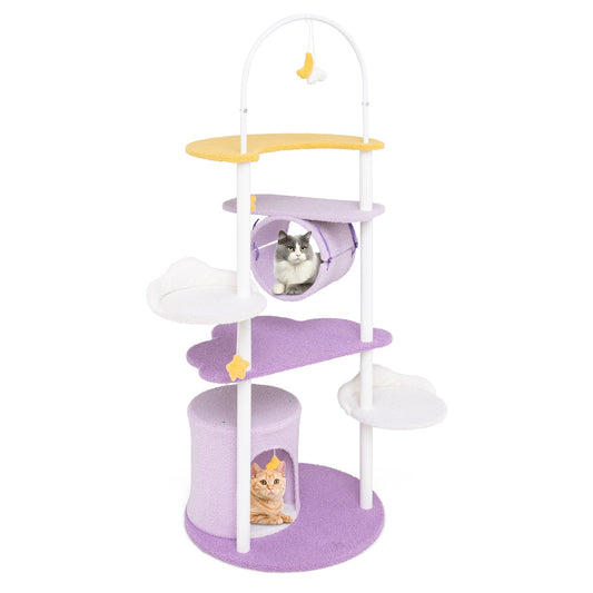 Multi-level Cute Cat Tree 158CM Large Cat Tower with Metal Frame-Purple
