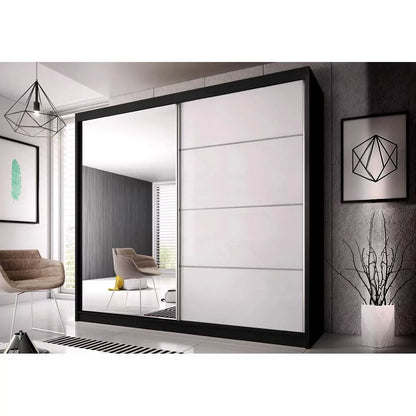 Malta-35 Sliding Mirror Door Wardrobe 183cm - Black Matt