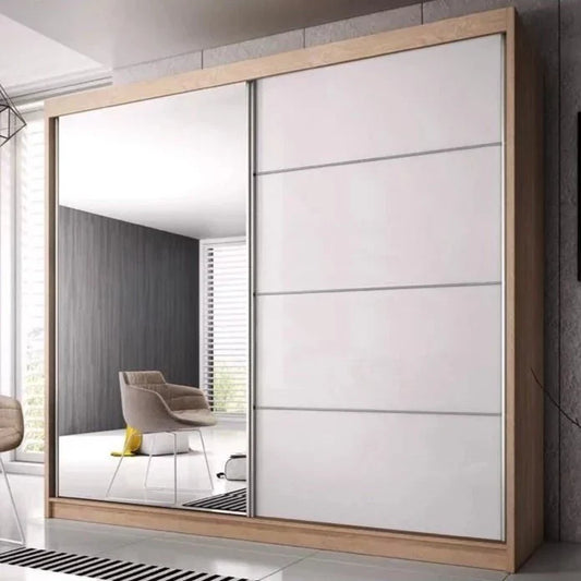 Malta-35 Sliding Mirror Door Wardrobe 233cm - Oak